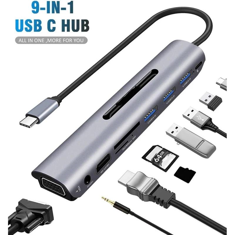 USB C  Ƽ Ʈ , PD  , 4K , 3 USB 3.0 Ʈ, ī , VGA,  Ʈ, 9 in 1